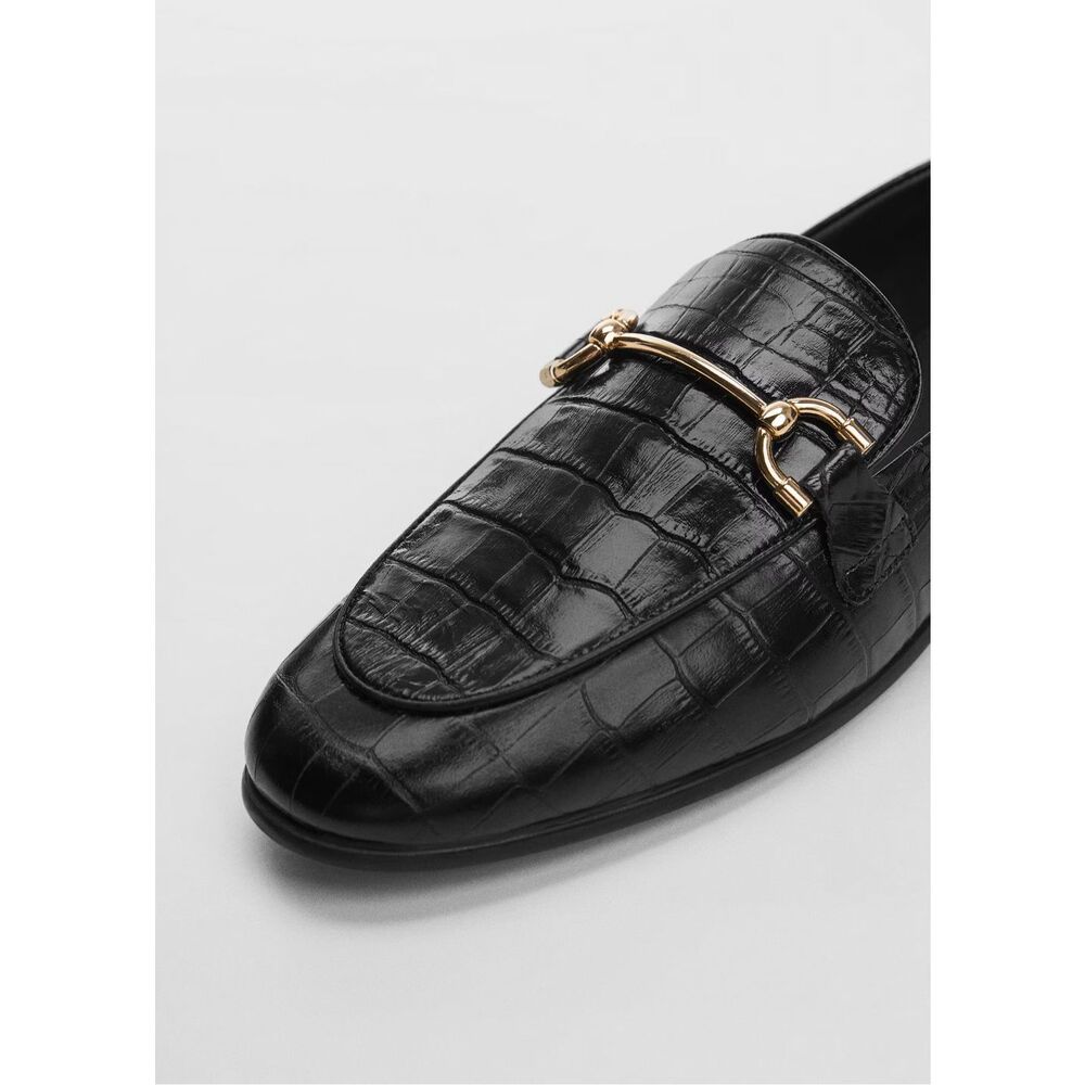 MANGO MNG Croc Embossed Leather Horsebit Loafers Black Women’s 39 / 8.5 NEW - Picture 2 of 6